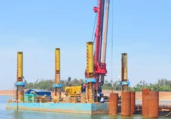 Jackup Barge with Piling Rig during Piling